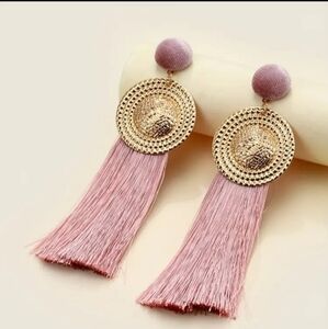 Aimely Pink Velvet Long Tassel Earrings